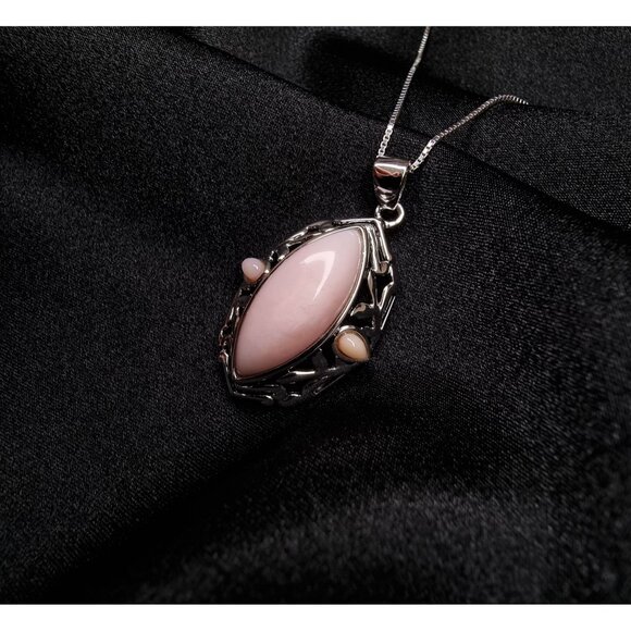 Pink Agate Pendant Necklace In Sterling Silver 925 BBJ Signed - Picture 2 of 7